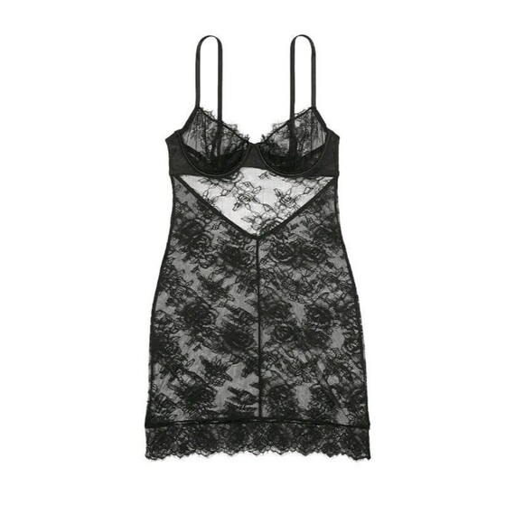 Victoria's Secret Other - Victoria’s Secret Sexy Bustier Teddy Slip Dress Womens XL Black Lace Stretch